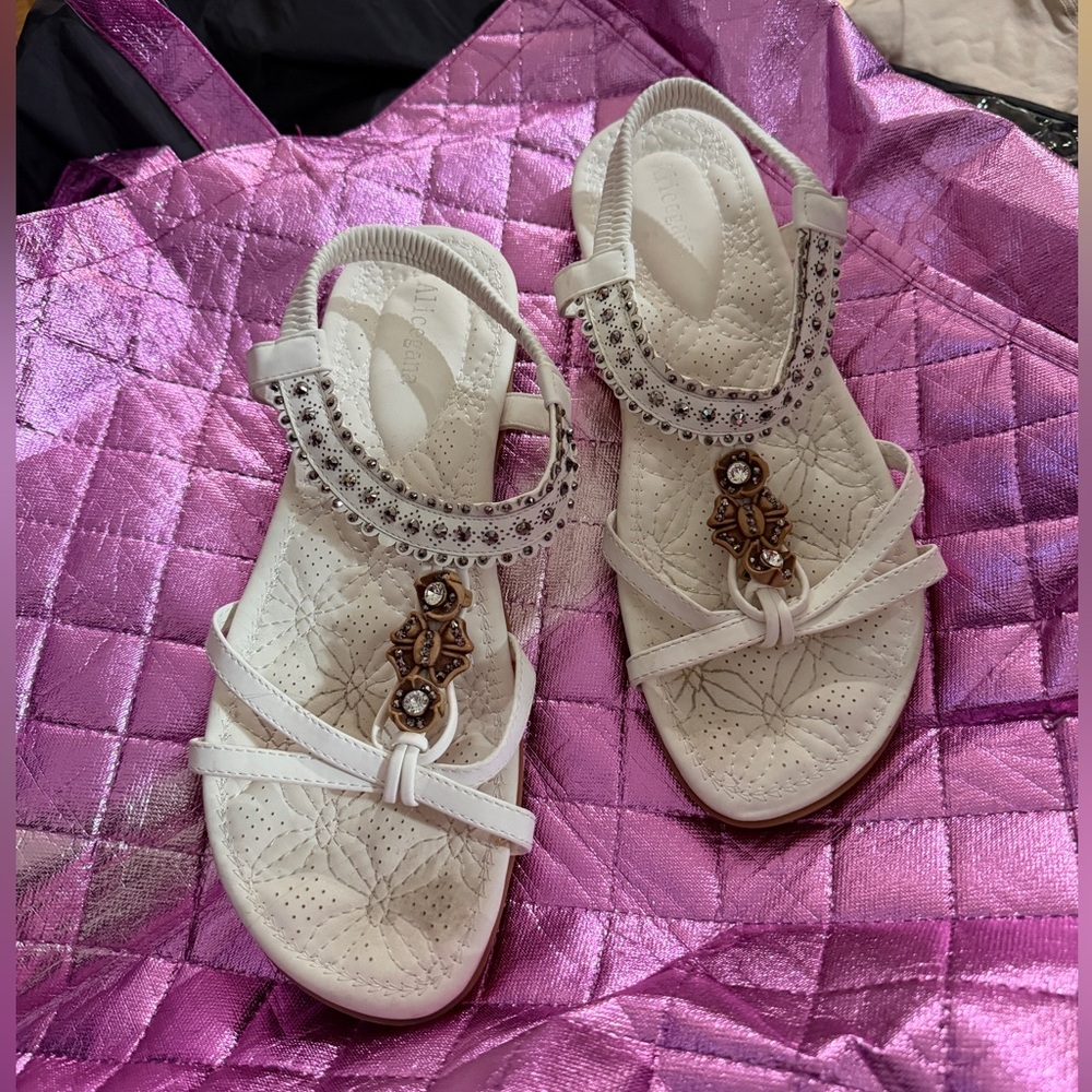 Women’s Embellished White Slingback Sandals